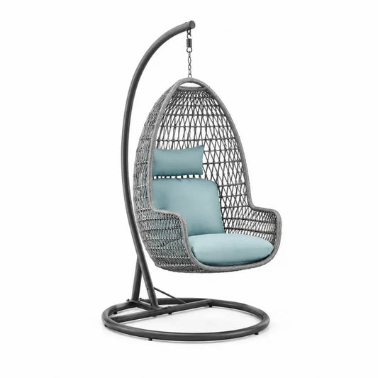 Garten-Hängesessel mit Gestell Ei-Form 105 x 95 x 196 cm PE-Rattan pulverbeschichteter Stahl Grau Dunkelgrau Mintgrün Schwarz