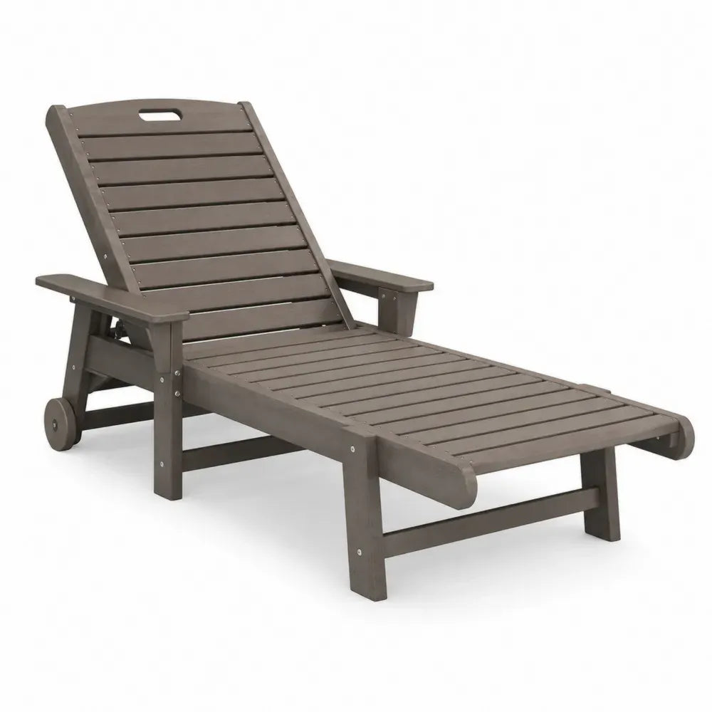 Gartenliege mit Rollen und Armlehnen verstellbar 200 x 72 x 95 cm massives Akazienholz Dunkelbraun Schwarz