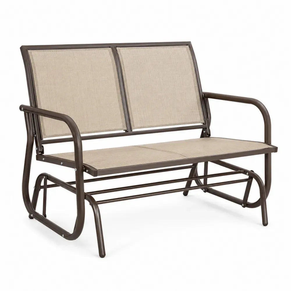 Gartenbank 2-Sitzer mit Gleitfunktion rechteckig aus PVC beschichtetem Polyestergewebe und pulverbeschichtetem Stahl Beige Dunkelbraun 120 x 72 x 90 cm