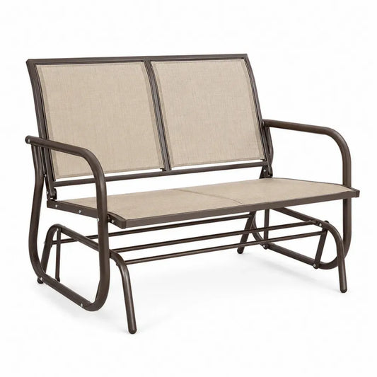 Gartenbank 2-Sitzer mit Gleitfunktion rechteckig aus PVC beschichtetem Polyestergewebe und pulverbeschichtetem Stahl Beige Dunkelbraun 120 x 72 x 90 cm
