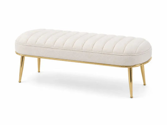 Schlafzimmerbank Bettbank gepolstert rechteckig 120 x 40 x 45 cm Polyestergewebe Stahl Creme Gold