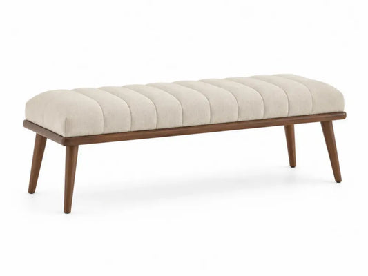 Schlafzimmerbank Bettbank gepolstert rechteckig 120 x 40 x 45 cm Polyestergewebe Kautschukholz Beige Braun