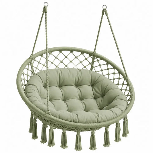 Hängesessel mit Kissen 120 x 70 x 145 cm Baumwoll-Polyester-Seil Stahl rund Salbeigrün Silberfarben